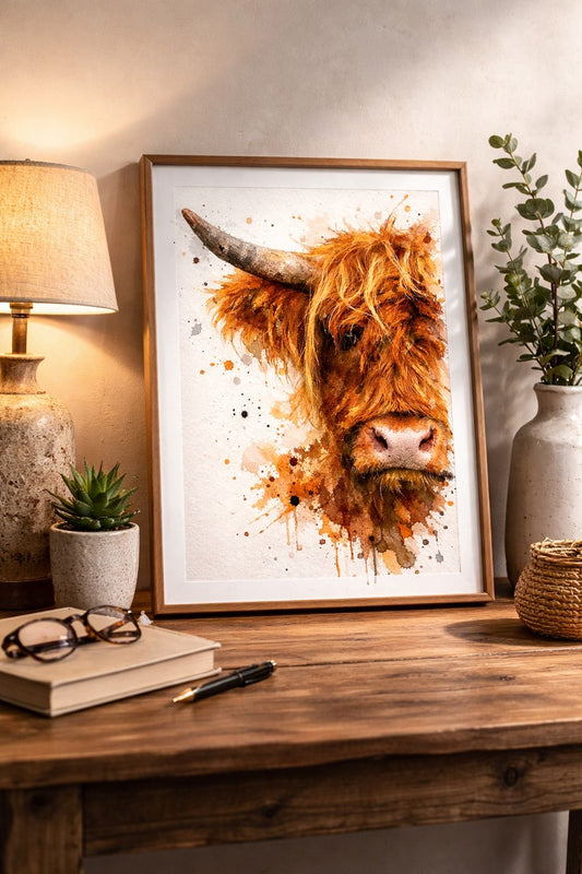 Highland Cow Watercolour Art Print