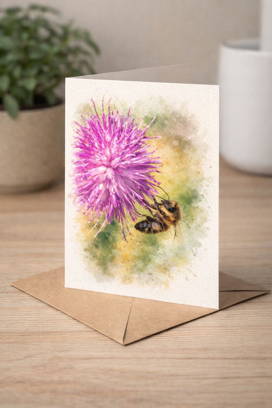 Honey Bee On A Flower Watercolour Blank Card